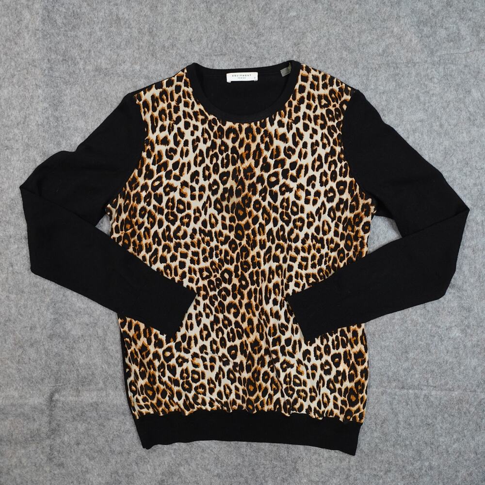 Equipment Femme Sweater Womens Small Silk Wool Leopard Animal Crew Neck Pullover